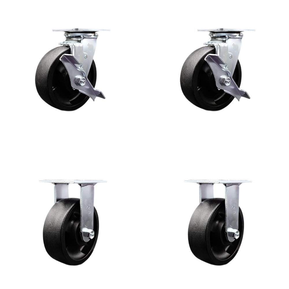 Stainless Steel Heavy Duty Swivel Caster Set of 4 with 6 Inch High Temperature Glass Filled Nylon Wheels and Ball Bearings - Includes 2 Swivel with Brakes and 2 Rigid - Service Caster Brand — photo 1