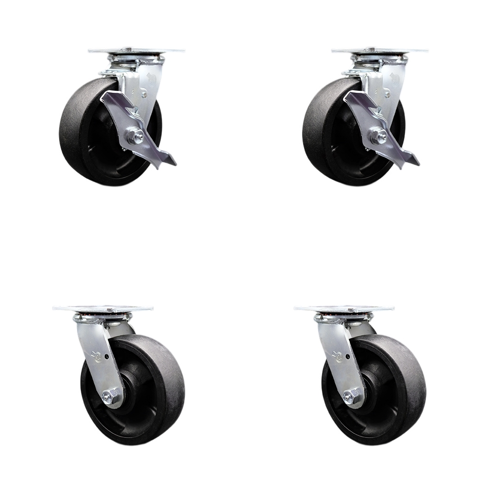 Stainless Heavy Duty Swivel Caster Set with 6 Inch Glass Filled Nylon Wheel & Delrin Bearing - Include 2 Swivel w/Brake&Bolt on Swivel Lock and 2 Swivel with Bolt on Swivel Lock - Service Caster Brand — photo 1