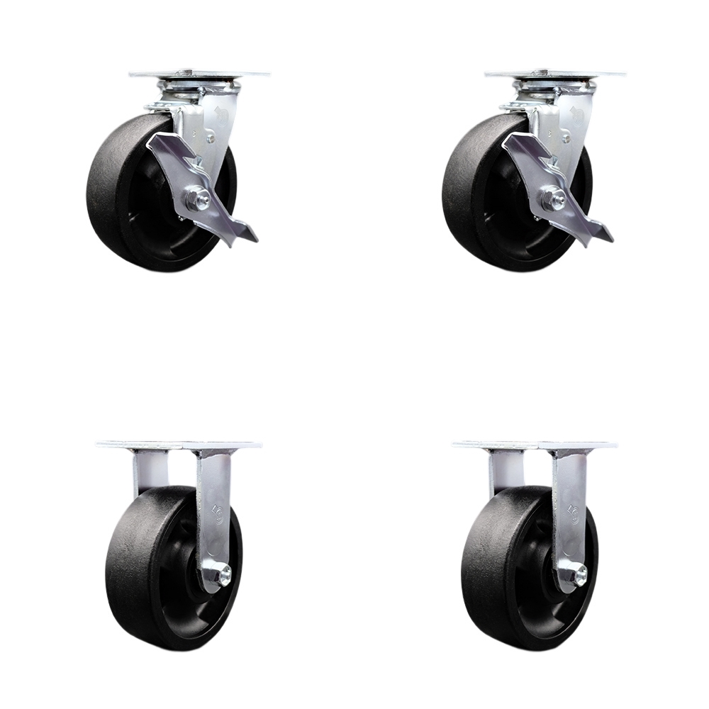 Stainless Steel Heavy Duty Swivel Caster Set with 6 Inch High Temp Glass Filled Nylon Wheels and Ball Bearings -Includes 2 Swivel with Brakes and Bolt on Swivel Locks and 2 Rigid- Service Caster Brand — photo 1