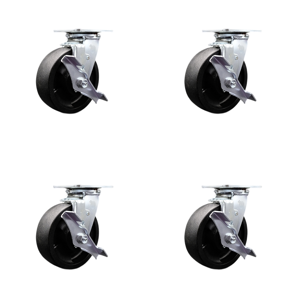 Stainless Steel Heavy Duty Swivel Caster Set with 6 Inch Glass Filled Nylon Wheel and Delrin Bearing-Include 2 Swivel with Brakes & Bolt on Swivel Locks and 2 Swivel with Brakes - Service Caster Brand — photo 1