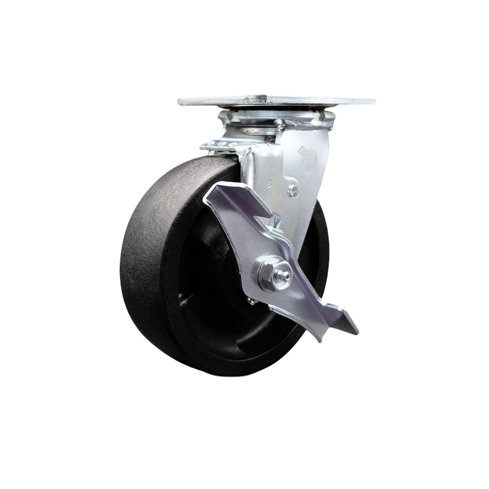 Stainless Steel Heavy Duty Swivel Top Plate Caster with Top Lock Brake and 6 Inch Glass Filled Nylon Wheel with Delrin Bearings - 1,250 lbs. Capacity/Caster - Service Caster Brand — photo 1