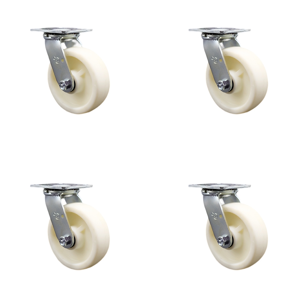 Stainless Steel Heavy Duty Swivel Caster Set of 4 with 6 Inch Nylon Wheels and Ball Bearings - Includes 4 Swivel - 5,000 lbs. Total Capacity - Service Caster Brand — photo 1