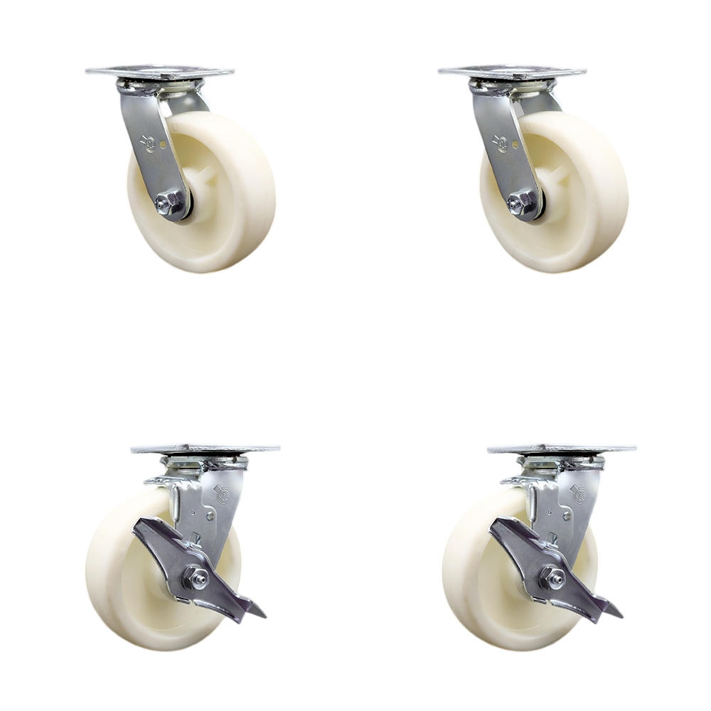 Stainless Steel Heavy Duty Swivel Caster Set with 6 Inch Nylon Wheels and Delrin Bearings - Includes 2 Swivel with Bolt on Swivel Locks and 2 Swivel with Brakes - Service Caster Brand — photo 1