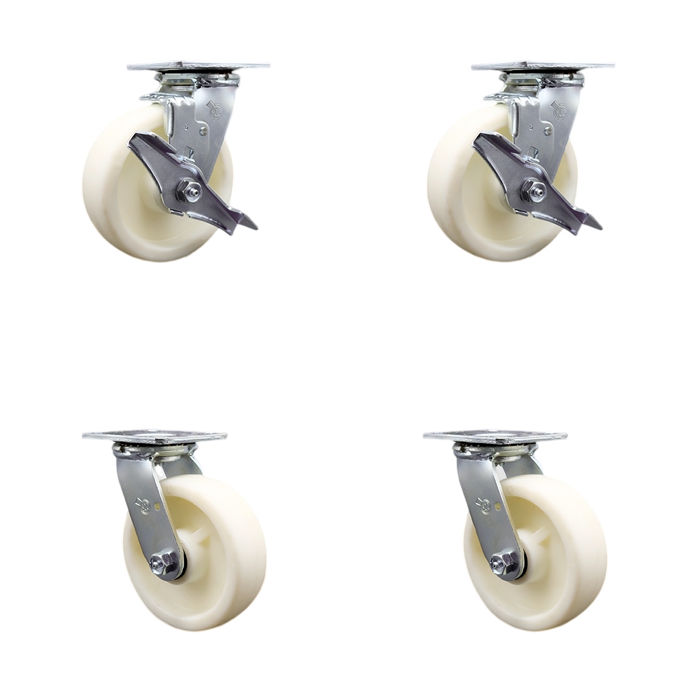 Stainless Heavy Duty Swivel Top Plate Casters with 6 Inch Nylon Wheels - Includes 2 Swivel with Brakes and Bolt on Swivel Locks and 2 Swivel with Bolt on Swivel Locks - Service Caster Brand — photo 1