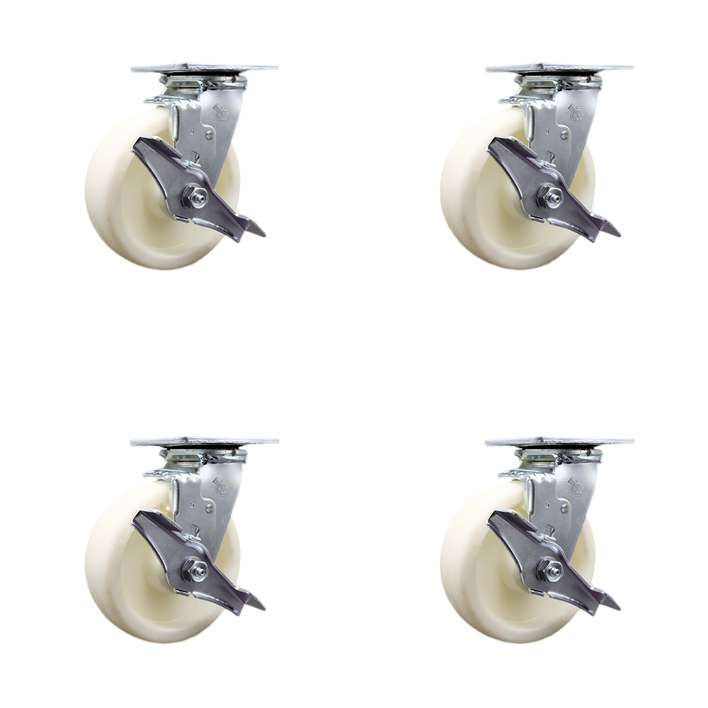 Stainless Steel Nylon Swivel Top Plate Casters Set of 4 Heavy Duty with 6 Inch Wheels - Includes 2 Swivel with Brakes and Bolt on Swivel Locks and 2 Swivel with Brakes - Service Caster Brand — photo 1
