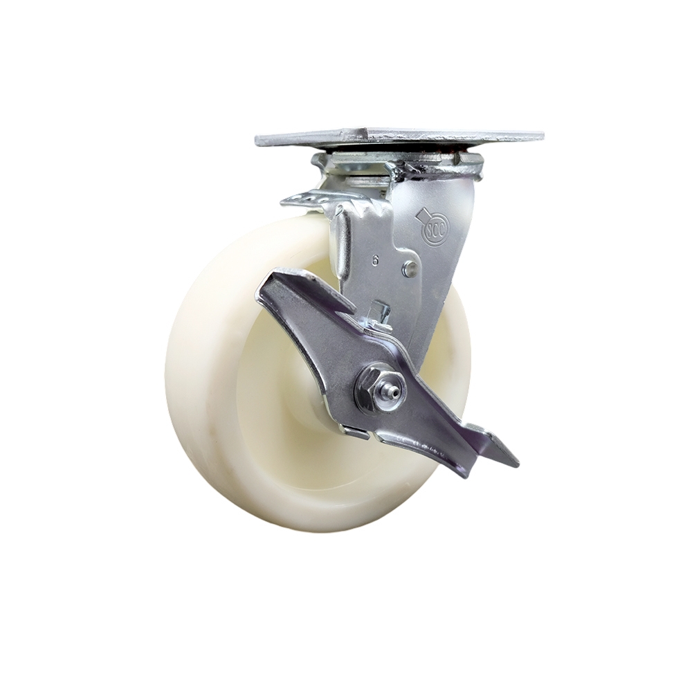 Stainless Steel Heavy Duty Swivel Top Plate Caster with Top Lock Brake and 6 Inch Nylon Wheel with Ball Bearings - 1,250 lbs. Capacity/Caster - Service Caster Brand — photo 1