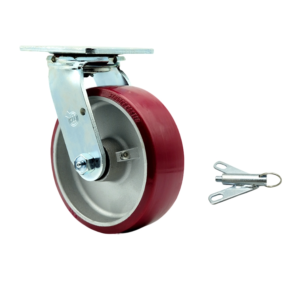 Stainless Steel Polyurethane on Aluminum Swivel Top Plate Heavy Duty Caster with 6 Inch Wheel and Bolt on Swivel Lock – 1,200 lbs. Capacity/Caster - Service Caster Brand — photo 1