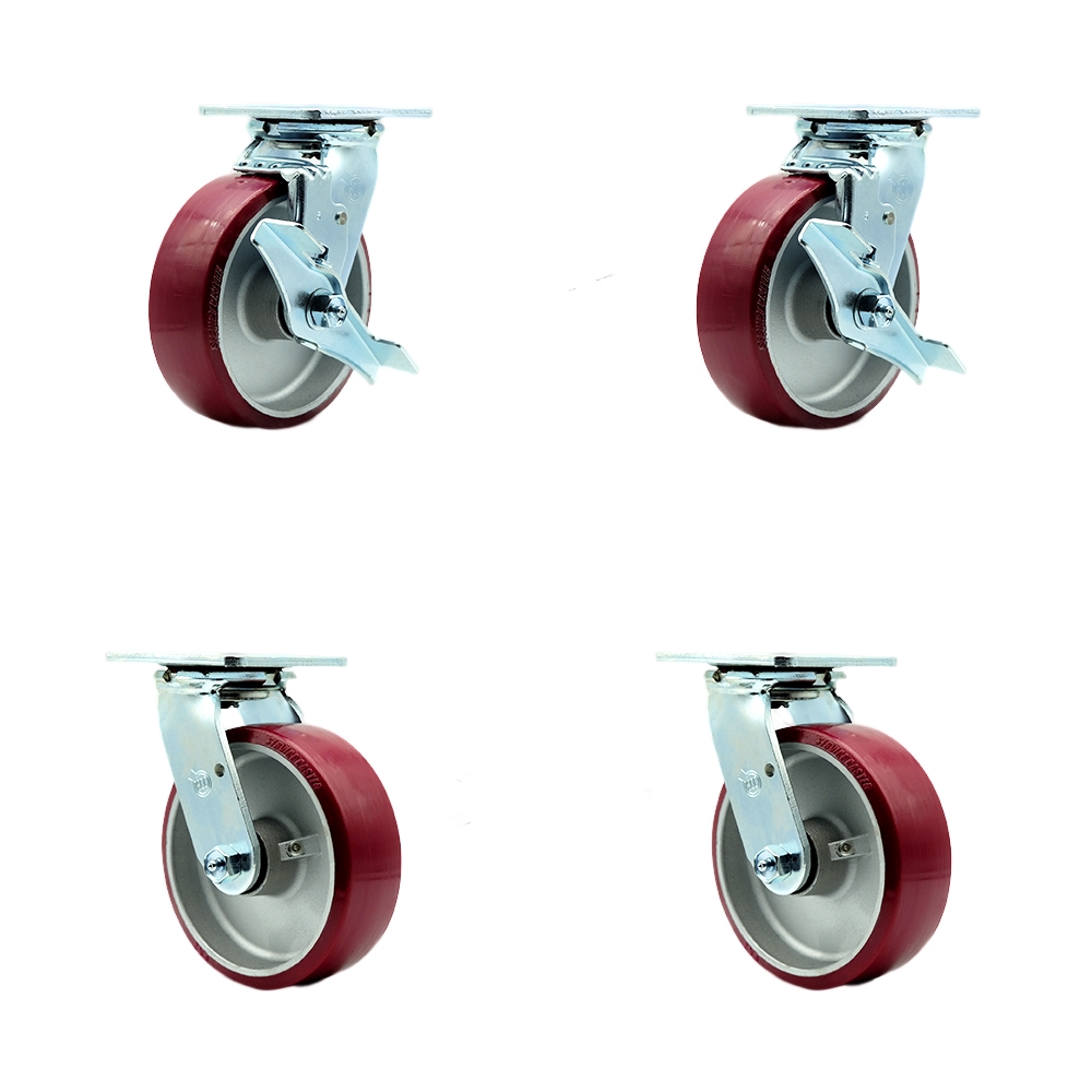 Stainless Heavy Duty Swivel Top Plate Casters with 6 Inch Poly on Aluminum Wheels - Includes 2 Swivel with Brakes and Bolt on Swivel Locks and 2 Swivel with Bolt on Swivel Locks - Service Caster Brand — photo 1