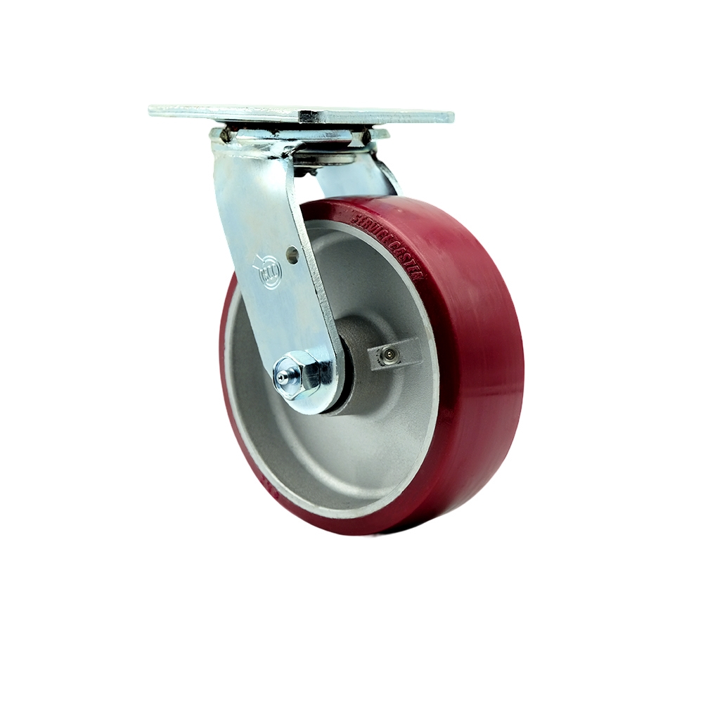 Stainless Steel Heavy Duty Swivel Top Plate Caster with 6 Inch Polyurethane on Aluminum Wheel and Ball Bearings - 1,200 lbs. Capacity/Caster - Service Caster Brand — photo 1