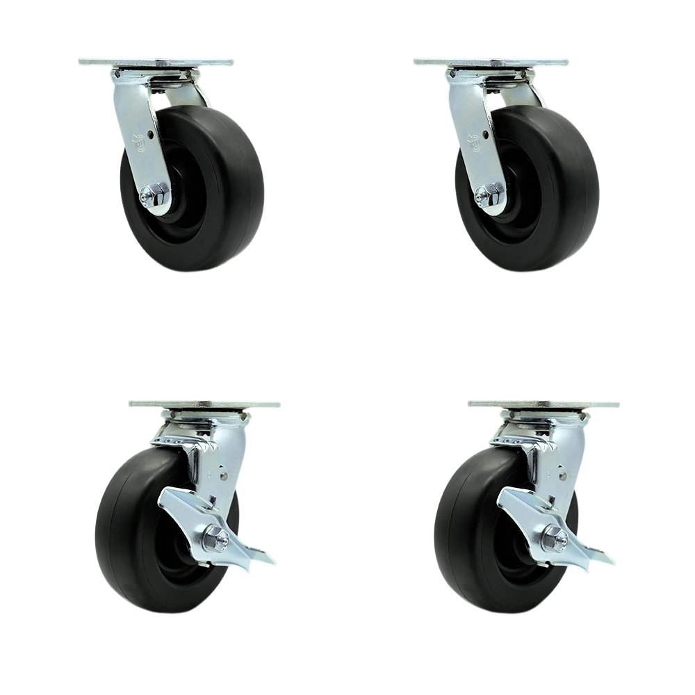 Stainless Steel Polyolefin Swivel Top Plate Casters Set of 4 Heavy Duty with 6 Inch Wheels - Includes 2 Swivel with Brakes and 2 Swivel – 2,800 lbs. Total Capacity - Service Caster Brand — photo 1