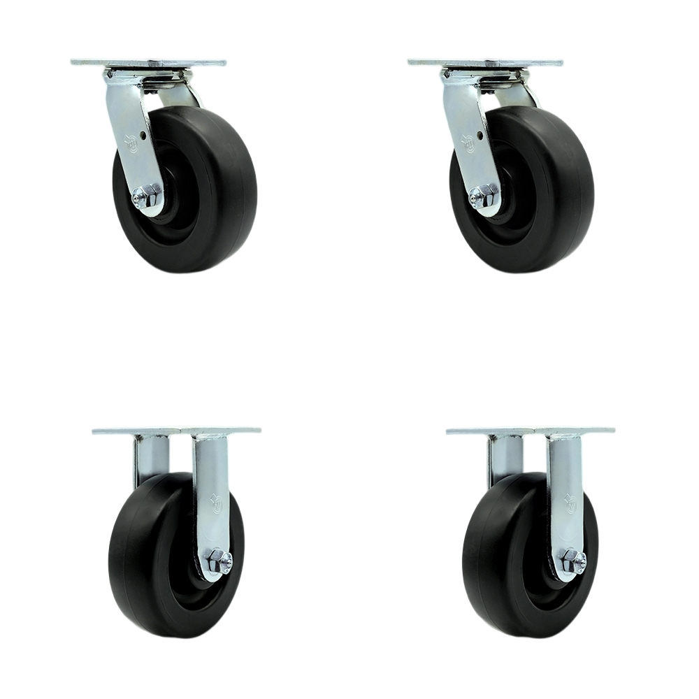 Stainless Steel Polyolefin Swivel Top Plate Casters Set of 4 Heavy Duty with 6 Inch Wheels - Includes 2 Swivel with Bolt on Swivel Locks and 2 Rigid - Service Caster Brand — photo 1