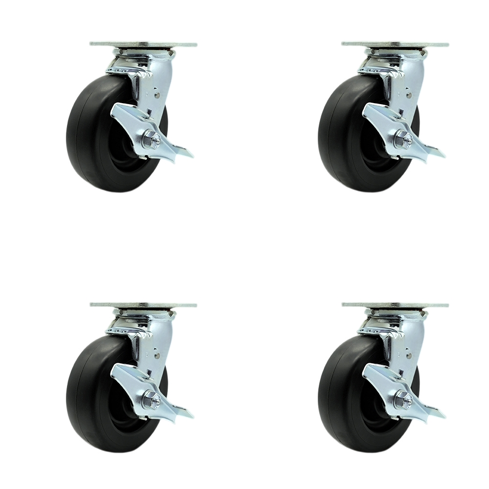 Stainless Steel Polyolefin Swivel Top Plate Casters Set of 4 Heavy Duty with 6 Inch Wheels - Includes 4 Swivel with Top Lock Brakes – 2,800 lbs. Total Capacity - Service Caster Brand — photo 1