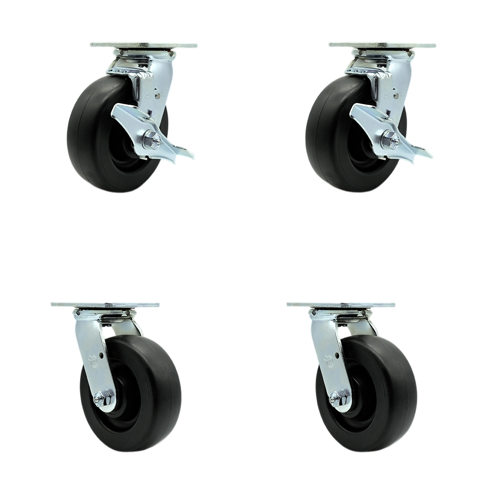 Stainless Steel Heavy Duty Swivel Caster Set with 6 Inch Polyolefin Wheel&Delrin Bearing-Include 2 Swivel with Brake and Bolt on Swivel Lock and 2 Swivel with Bolt on Swivel Lock- Service Caster Brand — photo 1