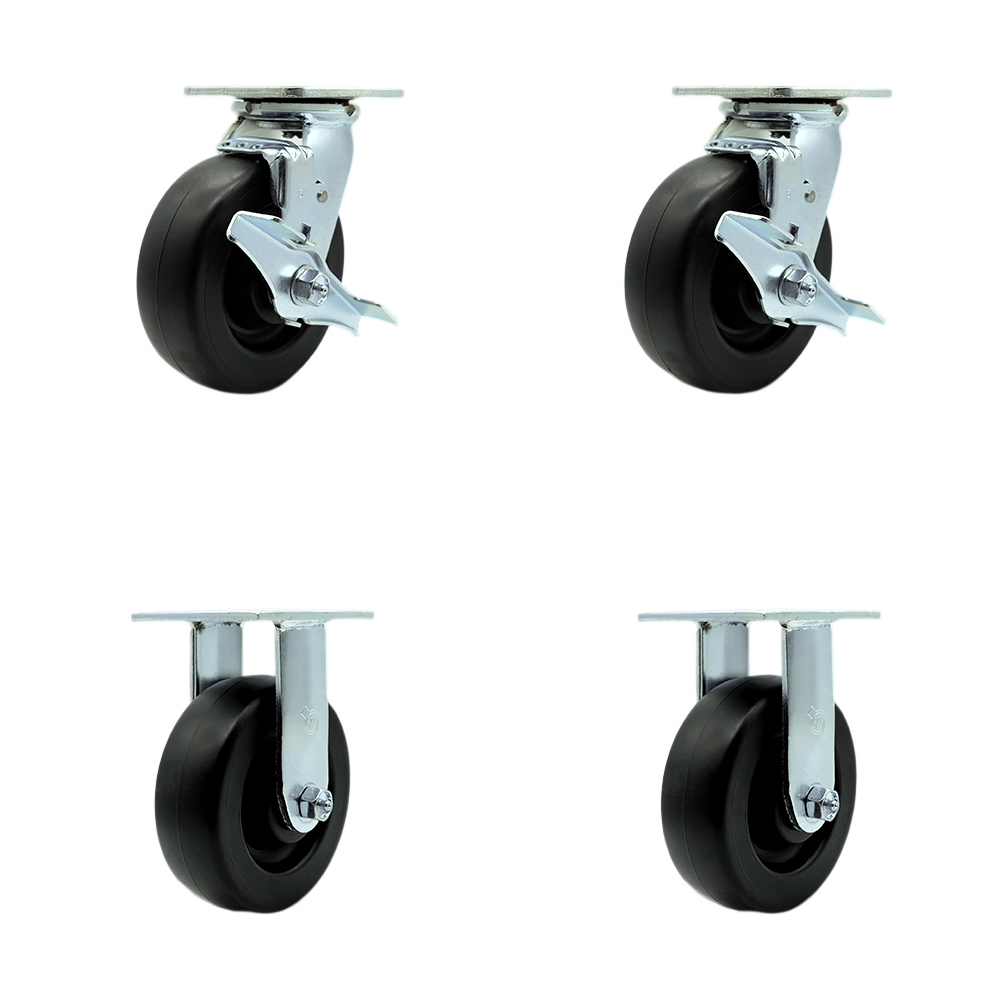 Stainless Steel Heavy Duty Swivel Caster Set with 6 Inch Polyolefin Wheels and Delrin Bearings - Includes 2 Swivel with Brakes and Bolt on Swivel Locks and 2 Rigid - Service Caster Brand — photo 1