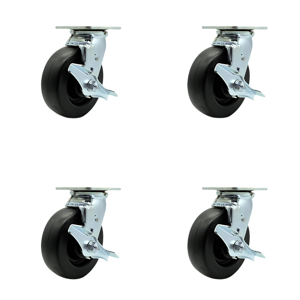 Stainless Steel Polyolefin Swivel Top Plate Casters Set of 4 Heavy Duty with 6 Inch Wheels - Includes 2 Swivel with Brakes and Bolt on Swivel Locks and 2 Swivel with Brakes - Service Caster Brand — photo 1