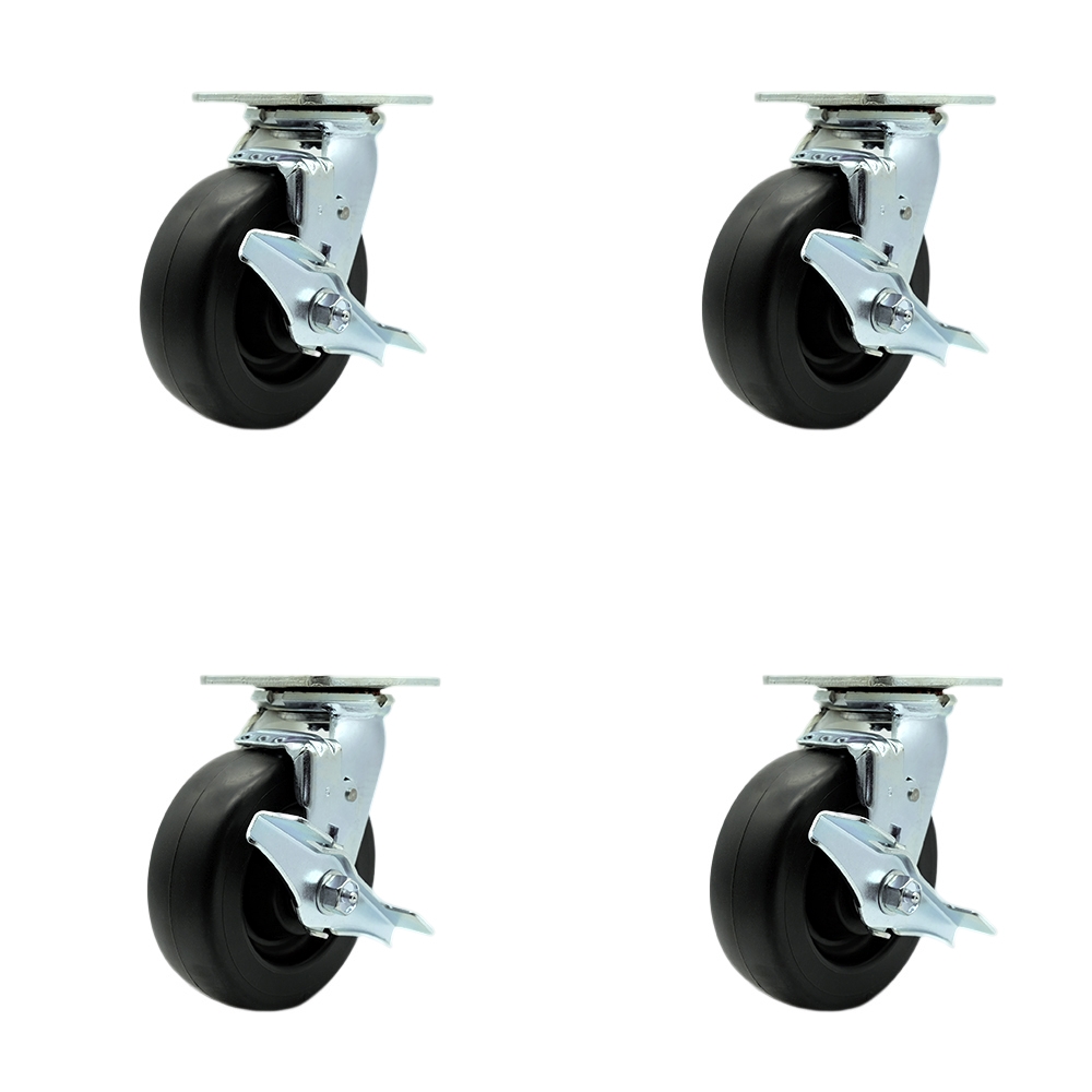 Stainless Steel Polyolefin Swivel Top Plate Casters Set of 4 Heavy Duty with 6 Inch Wheels - Includes 4 Swivel with Top Lock Brakes and Bolt on Swivel Locks - Service Caster Brand — photo 1