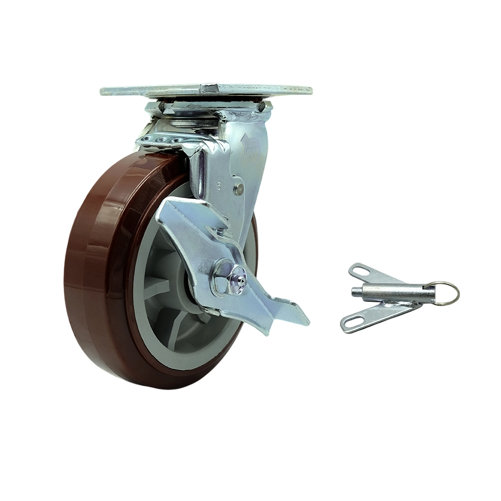 Stainless Steel Polyurethane Swivel Top Plate Heavy Duty Caster with 6 Inch Wheel and Top Lock Brake and Bolt on Swivel Lock – 900 lbs. Capacity/Caster - Service Caster Brand — photo 1