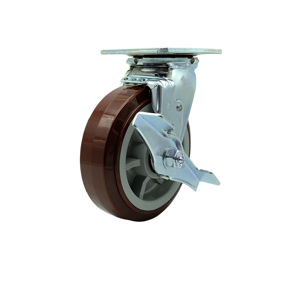 Stainless Steel Polyurethane Swivel Top Plate Heavy Duty Caster with 6 Inch Wheel and Top Lock Brake – 900 lbs. Capacity/Caster - Service Caster Brand — photo 1