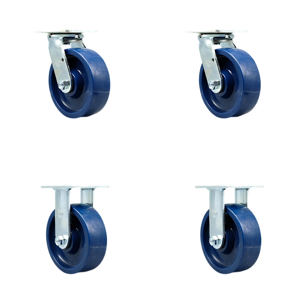 Stainless Steel Solid Polyurethane Swivel Top Plate Casters Set of 4 Heavy Duty with 6 Inch Wheels - Includes 2 Swivel and 2 Rigid – 4,800 lbs. Total Capacity - Service Caster Brand — photo 1