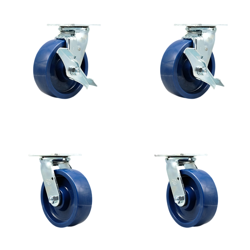 Stainless Steel Heavy Duty Swivel Top Plate Casters with 6 Inch Solid Poly Wheels - Includes 2 Swivel with Brakes and Bolt on Swivel Locks and 2 Swivel with Bolt on Swivel Locks - Service Caster Brand — photo 1