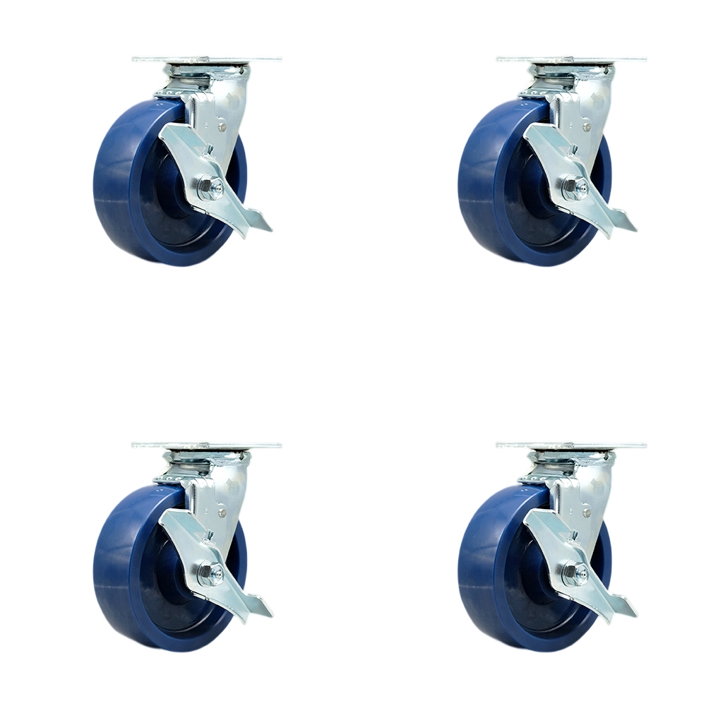 Stainless Steel Solid Polyurethane Swivel Top Plate Casters Set of 4 Heavy Duty with 6 Inch Wheels - Includes 4 Swivel with Top Lock Brakes and Bolt on Swivel Locks - Service Caster Brand — photo 1