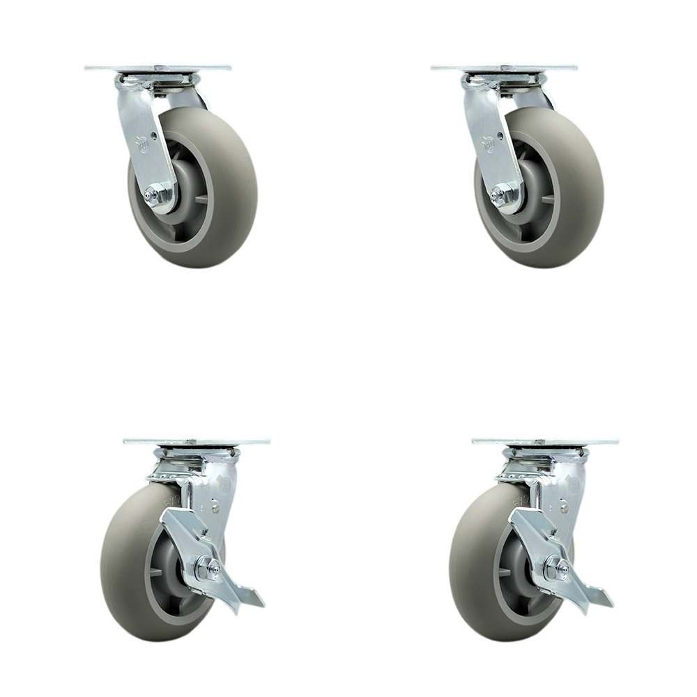 Stainless Heavy Duty Swivel Caster Set with 6 Inch Thermoplastic Rubber Donut Tread Wheels and Delrin Bearings-Includes 2 Swivel with Bolt on Swivel Locks and 2 Swivel with Brakes-Service Caster Brand — photo 1