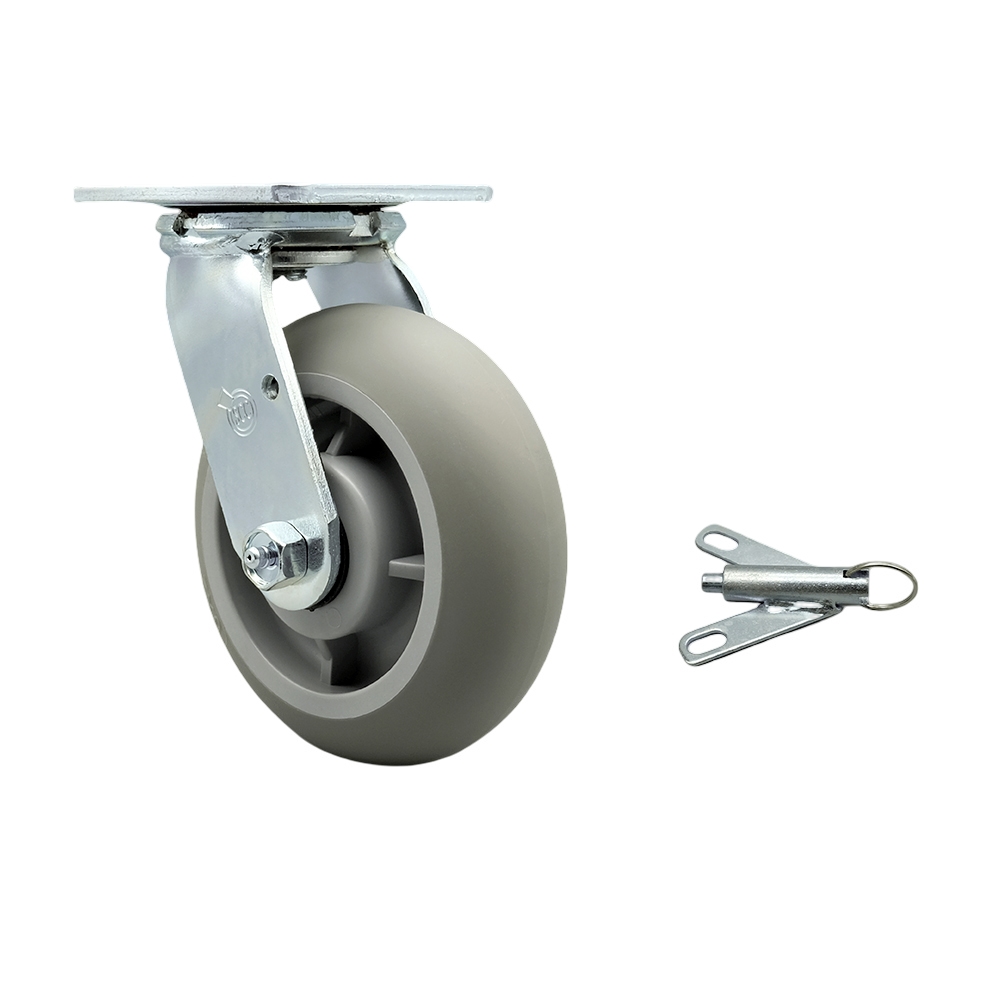 Stainless Steel Thermoplastic Rubber Donut Tread Swivel Top Plate Heavy Duty Caster with 6 Inch Wheel and Bolt on Swivel Lock – 500 lbs. Capacity/Caster - Service Caster Brand — photo 1