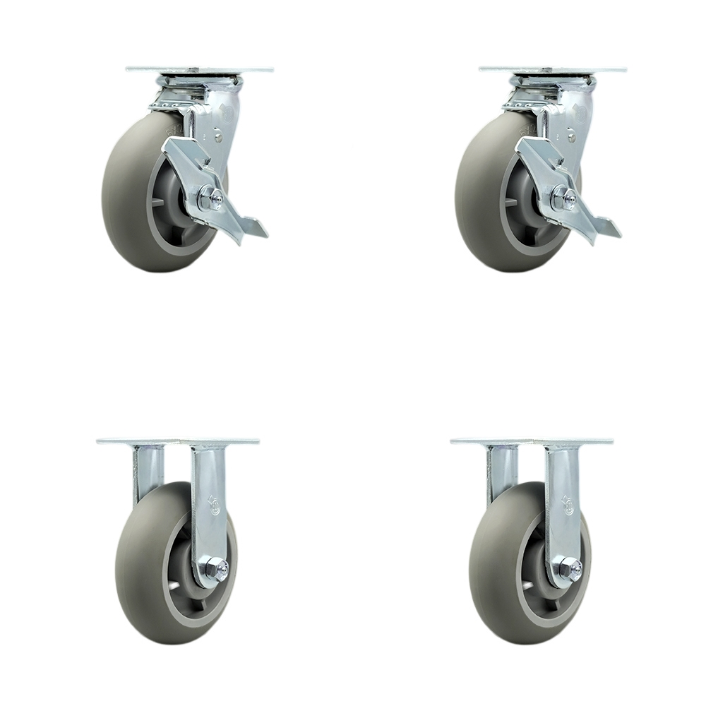 Stainless Steel Thermoplastic Rubber Donut Tread Swivel Top Plate Casters Set of 4 Heavy Duty with 6 Inch Wheels-Includes 2 Swivel with Brakes and Bolt on Swivel Locks and 2 Rigid-Service Caster Brand — photo 1