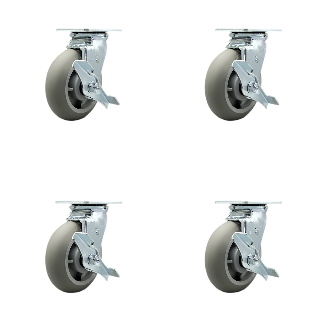 Stainless Steel Thermoplastic Rubber Donut Tread Swivel Top Plate Casters Set of 4 Heavy Duty with 6 Inch Wheels - Includes 4 Swivel with Top Lock Brakes and Bolt on Swivel Locks- Service Caster Brand — photo 1