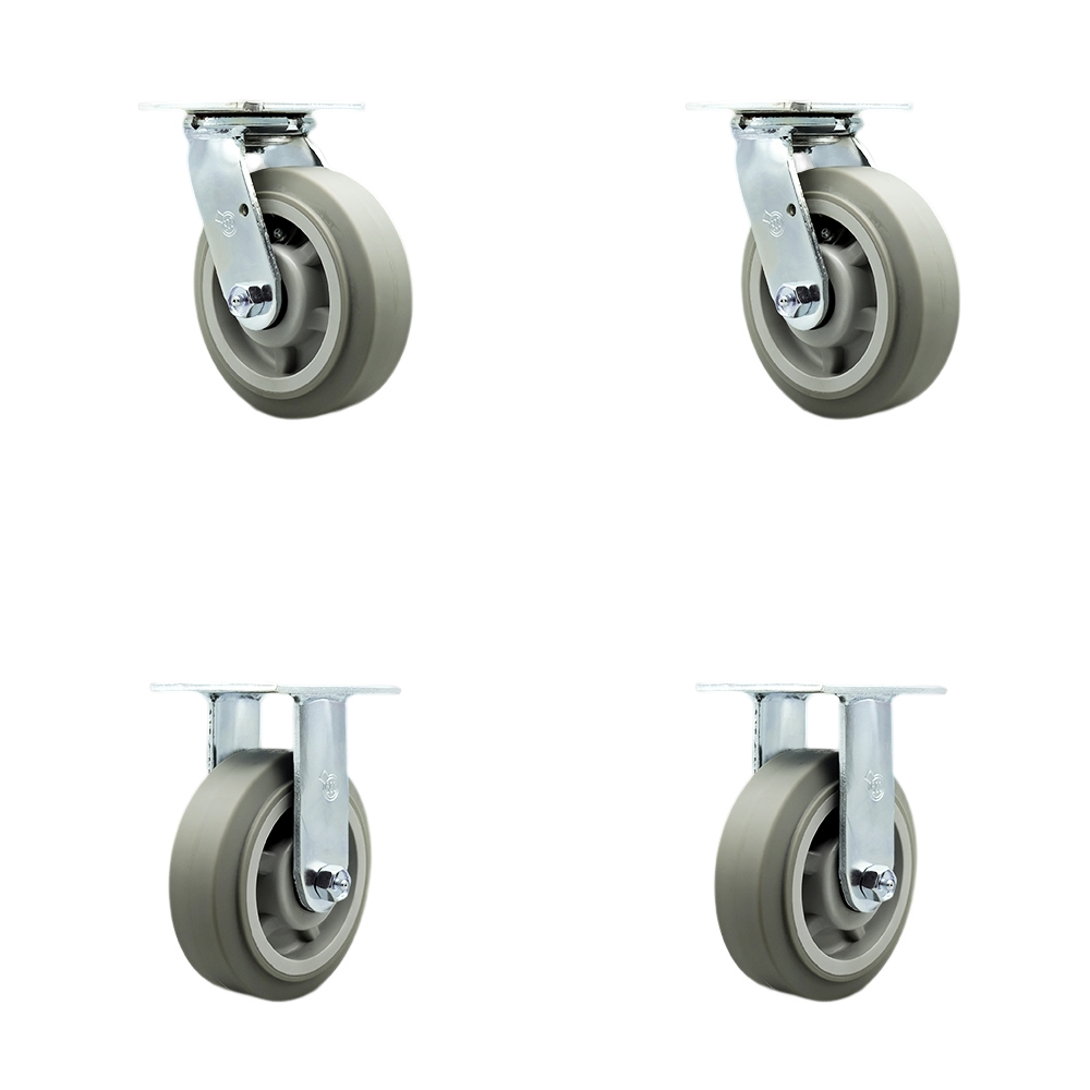 Stainless Steel Thermoplastic Rubber Flat Tread Swivel Top Plate Casters Set of 4 Heavy Duty with 6 Inch Wheels - Includes 2 Swivel and 2 Rigid – 2,000 lbs. Total Capacity - Service Caster Brand — photo 1