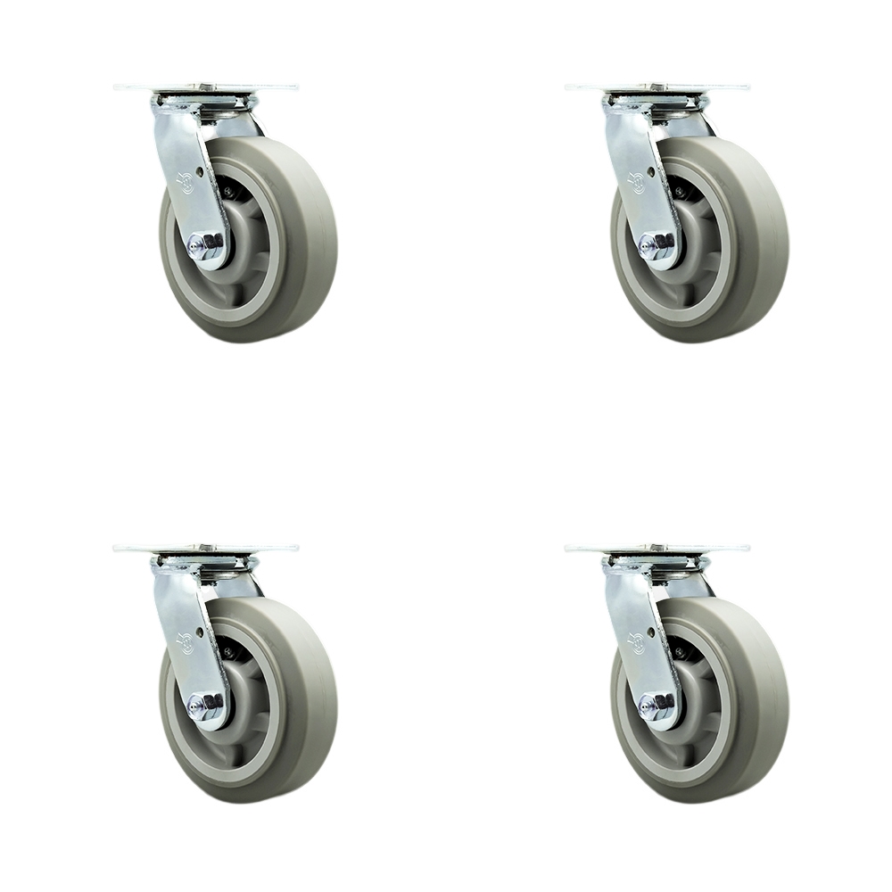 Stainless Steel Thermoplastic Rubber Flat Tread Swivel Top Plate Casters Set of 4 Heavy Duty with 6 Inch Wheels - Includes 4 Swivel – 2,000 lbs. Total Capacity - Service Caster Brand — photo 1