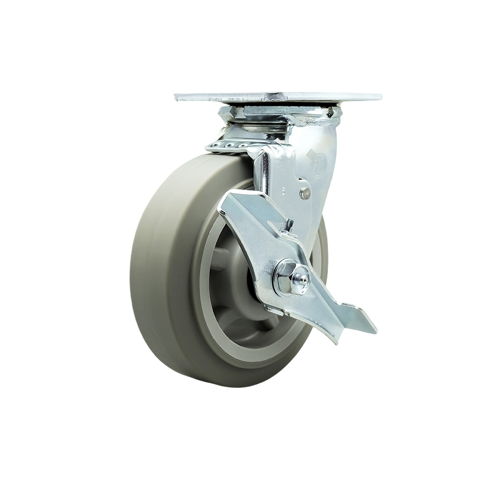 Stainless Steel Thermoplastic Rubber Flat Tread Swivel Top Plate Heavy Duty Caster with 6 Inch Wheel and Top Lock Brake – 500 lbs. Capacity/Caster - Service Caster Brand — photo 1
