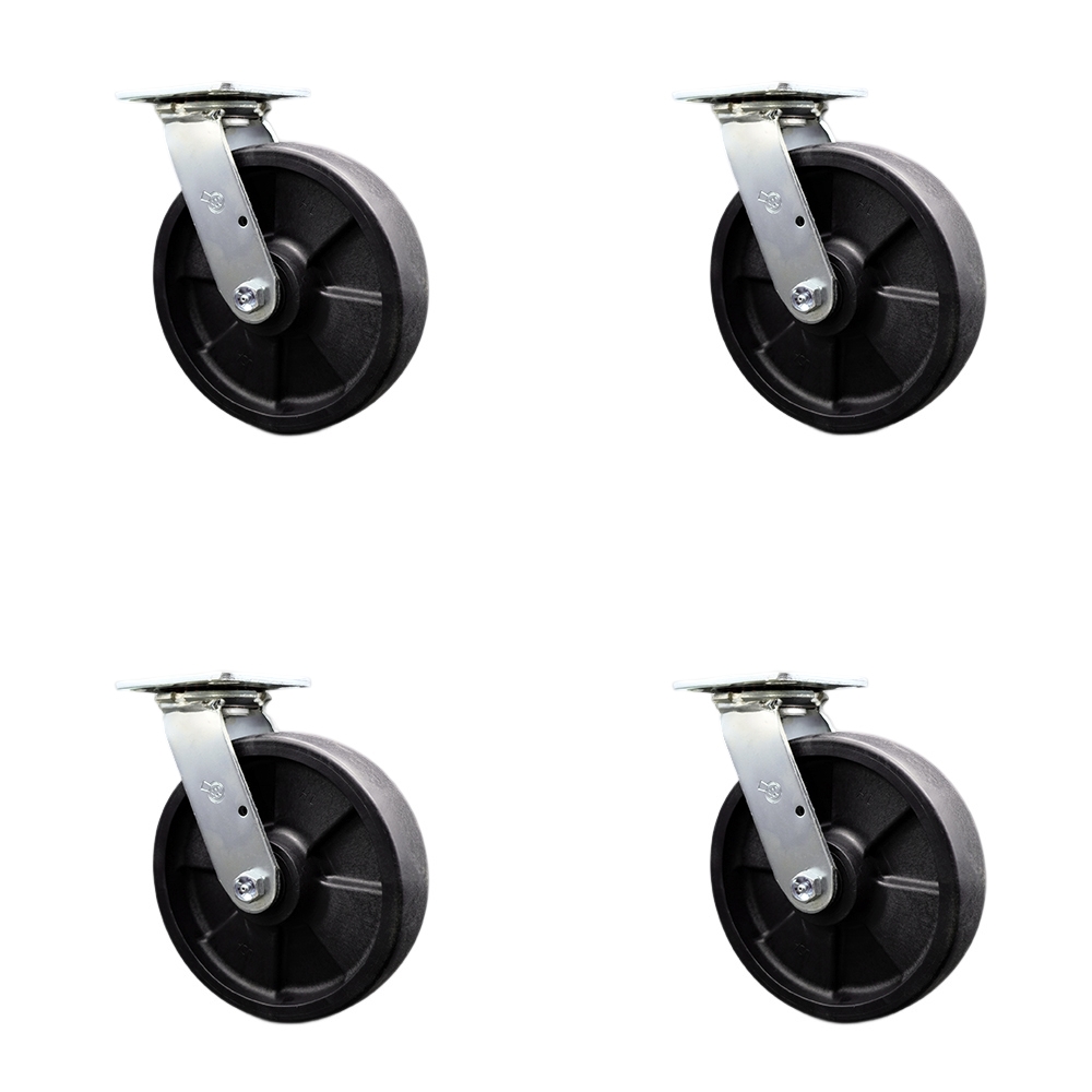 Stainless Steel Glass Filled Nylon Swivel Top Plate Casters Set of 4 Heavy Duty with 8 Inch Wheels - Includes 4 Swivel – 5,000 lbs. Total Capacity - Service Caster Brand — photo 1