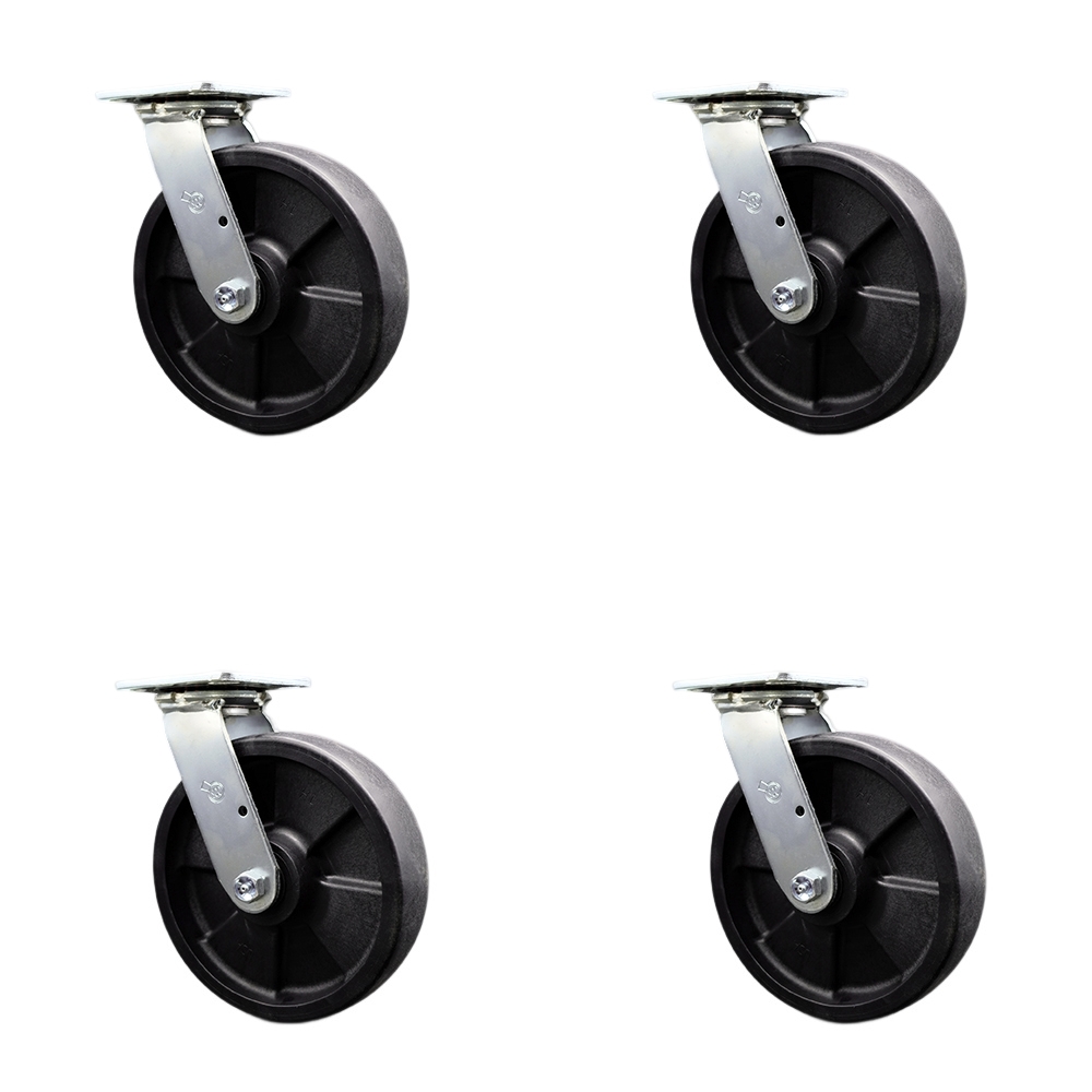 Stainless Steel Glass Filled Nylon Swivel Top Plate Casters Set of 4 Heavy Duty with 8 Inch Wheels - Includes 4 Swivel with Bolt on Swivel Locks – 5,000 lbs. Total Capacity - Service Caster Brand — photo 1