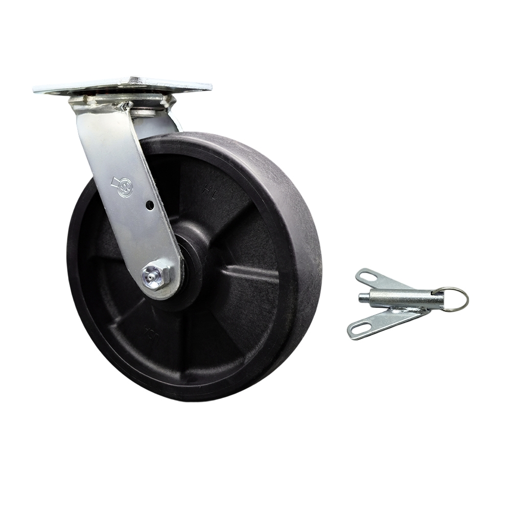 Stainless Steel Heavy Duty Swivel Top Plate Caster with Bolt on Swivel Lock and 8 Inch Glass Filled Nylon Wheel with Delrin Bearings - 1,250 lbs. Capacity/Caster - Service Caster Brand — photo 1