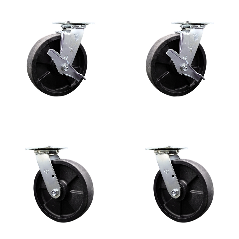 Stainless Heavy Duty Swivel Top Plate Casters with 8 Inch Glass Filled Nylon Wheels - Includes 2 Swivel with Brakes and Bolt on Swivel Locks and 2 Swivel with Bolt on Swivel Locks-Service Caster Brand — photo 1