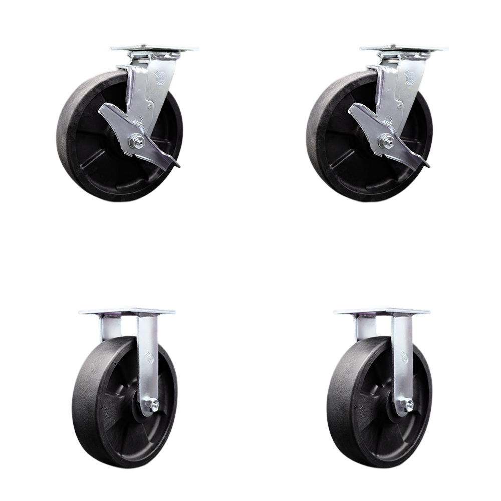 Stainless Steel Heavy Duty Swivel Caster Set with 8 Inch High Temp Glass Filled Nylon Wheels and Ball Bearings -Includes 2 Swivel with Brakes and Bolt on Swivel Locks and 2 Rigid- Service Caster Brand — photo 1