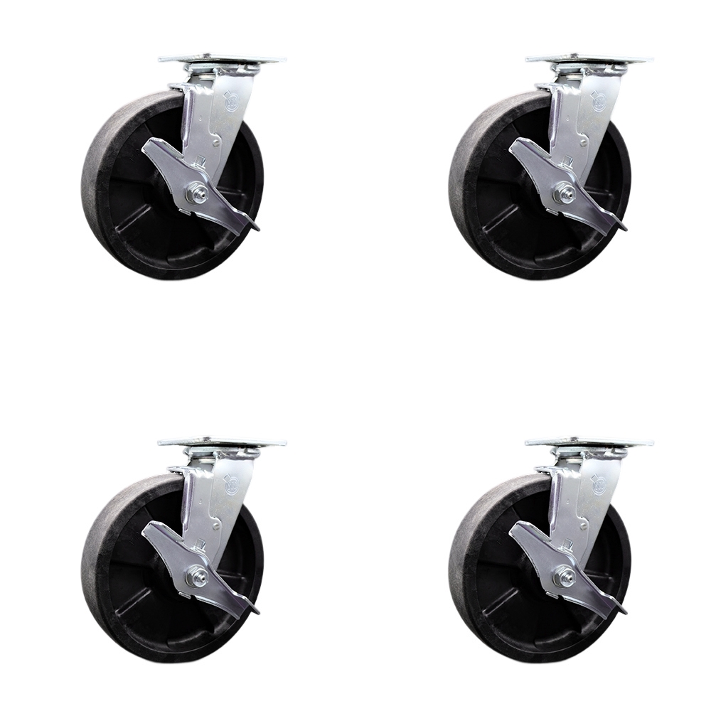 Stainless Steel Heavy Duty Swivel Caster Set of 4 with 8 Inch Glass Filled Nylon Wheels and Delrin Bearings - Includes 4 Swivel with Top Lock Brakes and Bolt on Swivel Locks - Service Caster Brand — photo 1