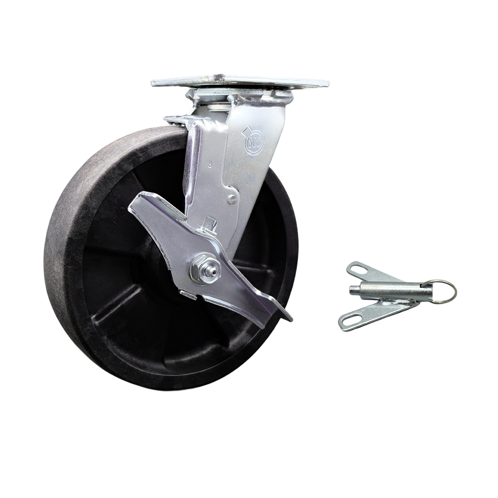 Stainless Steel Glass Filled Nylon Swivel Top Plate Heavy Duty Caster with 8 Inch Wheel and Top Lock Brake and Bolt on Swivel Lock – 1,250 lbs. Capacity/Caster - Service Caster Brand — photo 1