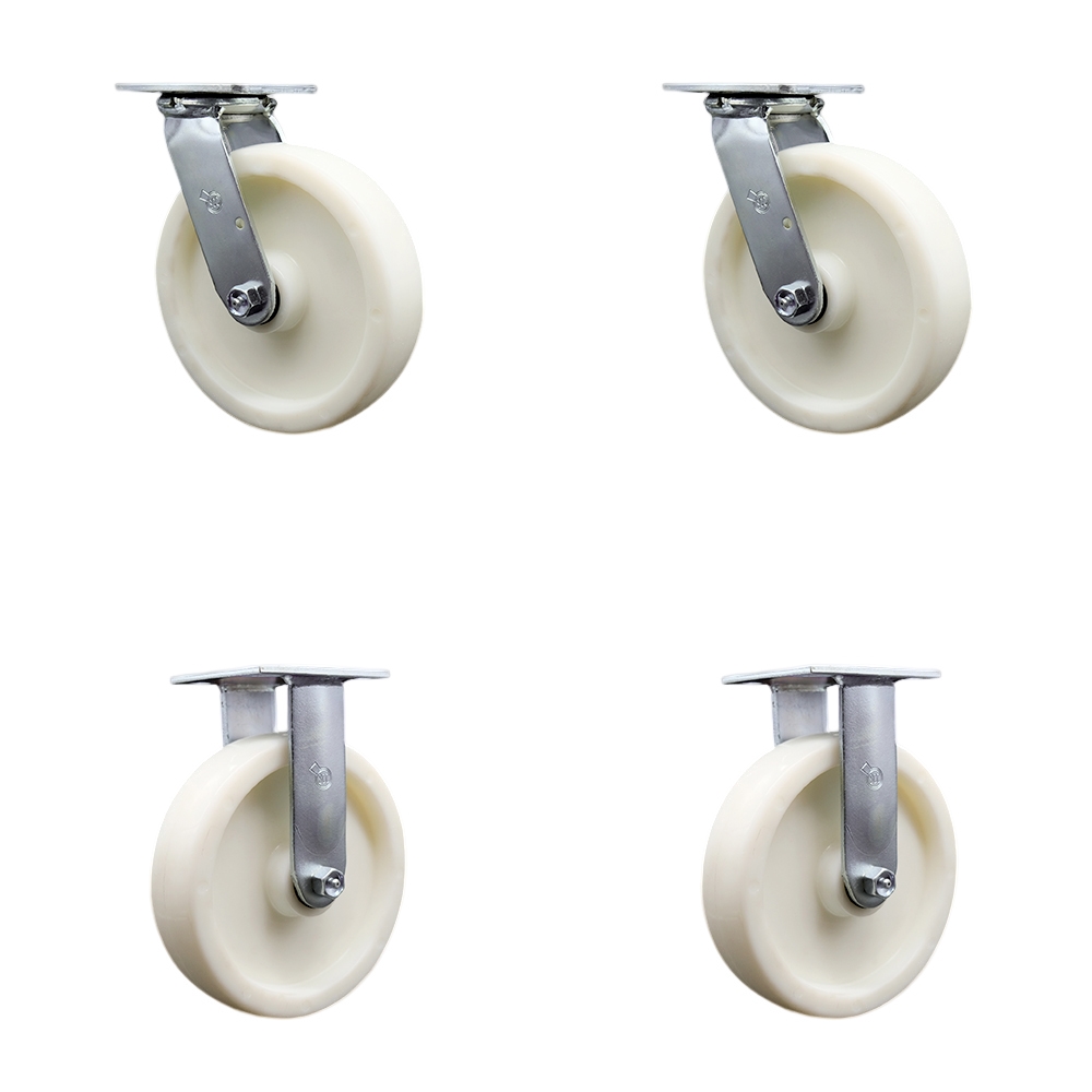 Stainless Steel Nylon Swivel Top Plate Casters Set of 4 Heavy Duty with 8 Inch Wheels - Includes 2 Swivel and 2 Rigid – 5,000 lbs. Total Capacity - Service Caster Brand — photo 1