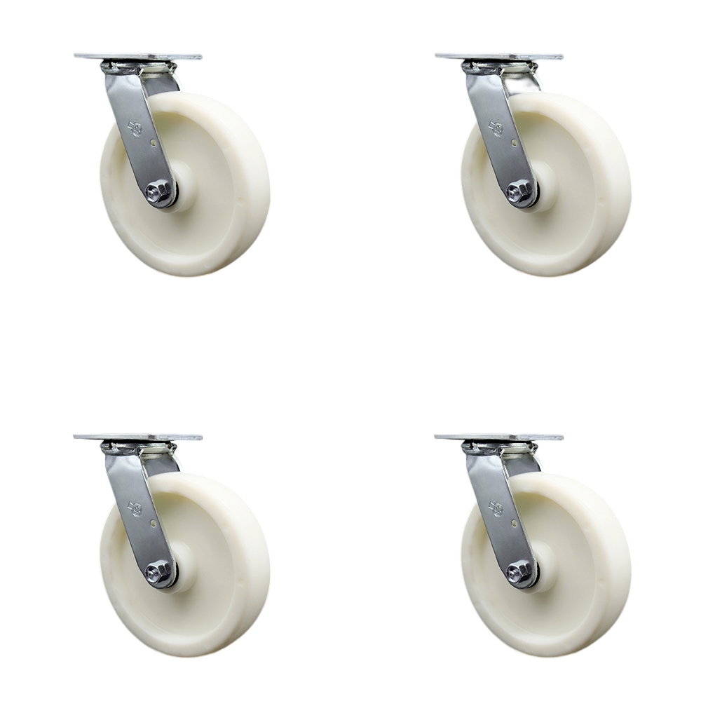 Stainless Steel Heavy Duty Swivel Caster Set of 4 with 8 Inch Nylon Wheels and Ball Bearings - Includes 4 Swivel - 5,000 lbs. Total Capacity - Service Caster Brand — photo 1