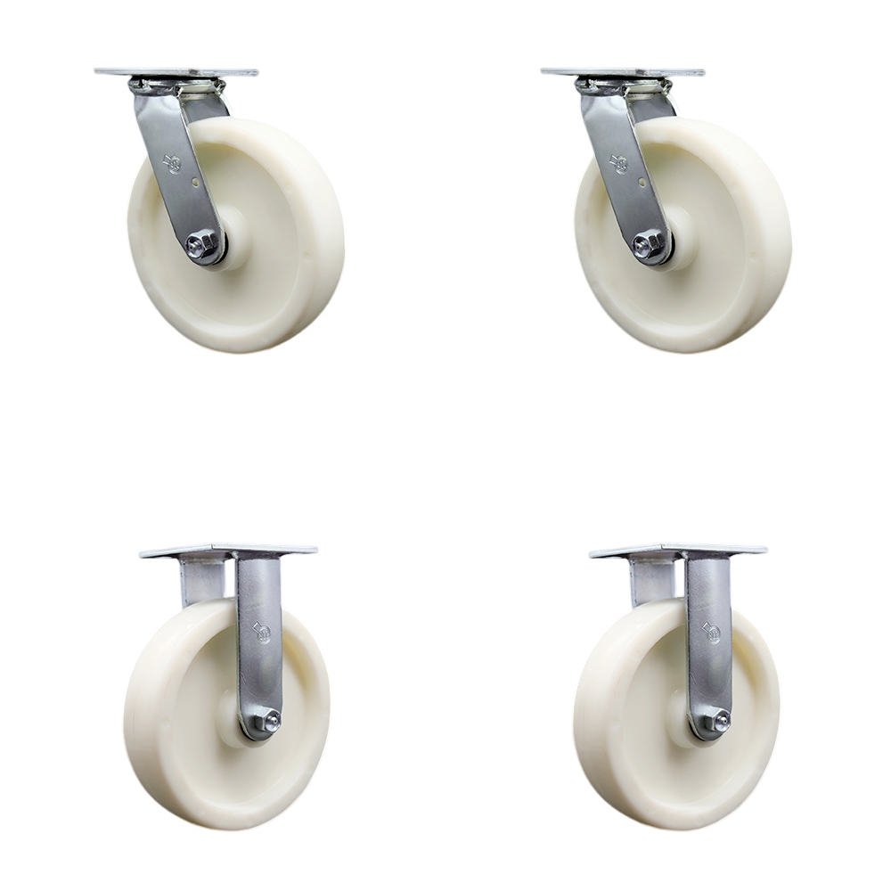 Stainless Steel Heavy Duty Swivel Caster Set of 4 with 8 Inch Nylon Wheels and Ball Bearings - Includes 2 Swivel with Bolt on Swivel Lock and 2 Rigid - 5,000lbs. Total Capacity - Service Caster Brand — photo 1