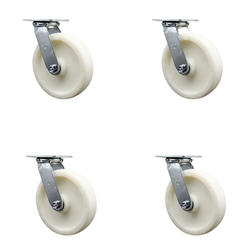 Stainless Steel Heavy Duty Swivel Caster Set of 4 with 8 Inch Nylon Wheels and Delrin Bearings - Includes 4 Swivel with Bolt on Swivel Locks - 5,000 lbs. Total Capacity - Service Caster Brand — photo 1