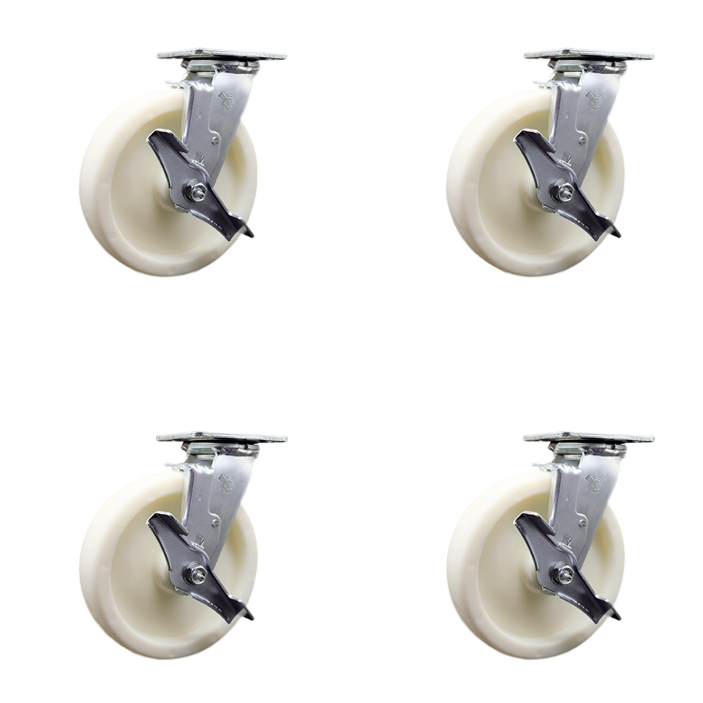 Stainless Steel Nylon Swivel Top Plate Casters Set of 4 Heavy Duty with 8 Inch Wheels - Includes 4 Swivel with Top Lock Brakes – 5,000 lbs. Total Capacity - Service Caster Brand — photo 1