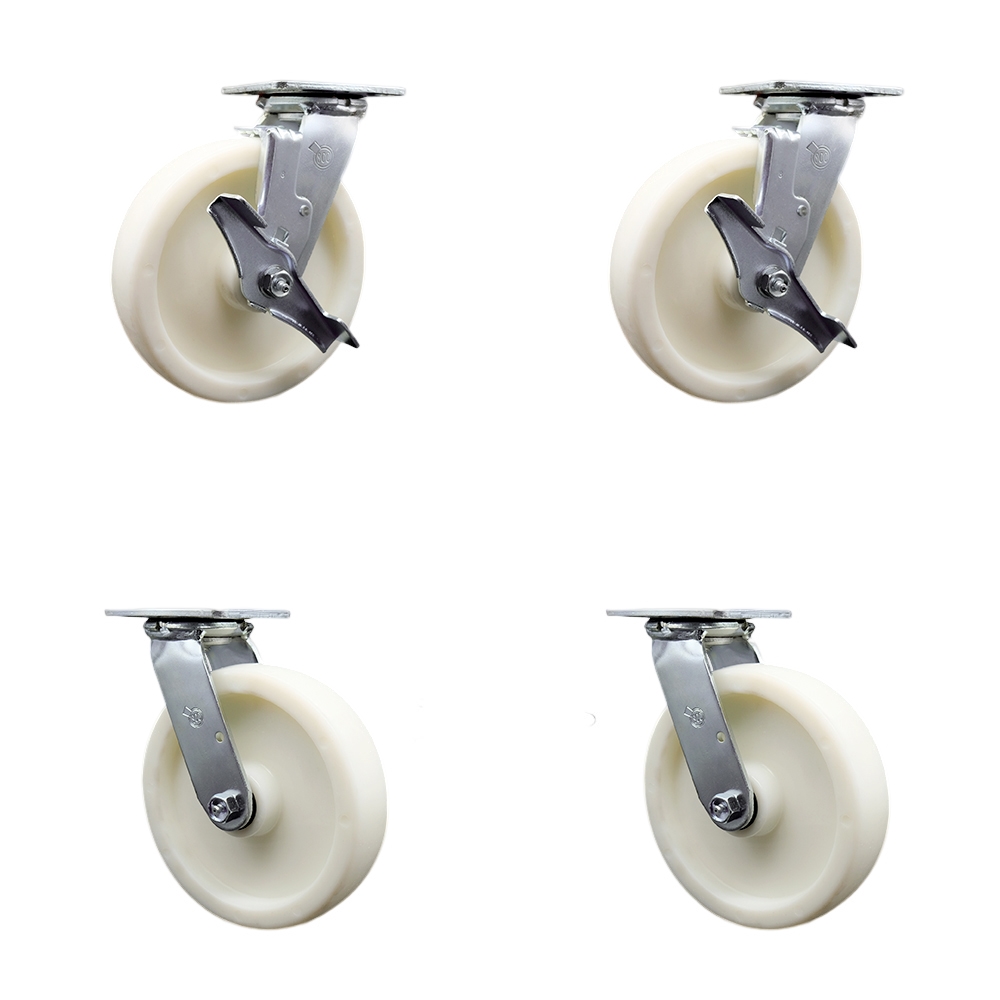 Stainless Heavy Duty Swivel Top Plate Casters with 8 Inch Nylon Wheels - Includes 2 Swivel with Brakes and Bolt on Swivel Locks and 2 Swivel with Bolt on Swivel Locks - Service Caster Brand — photo 1