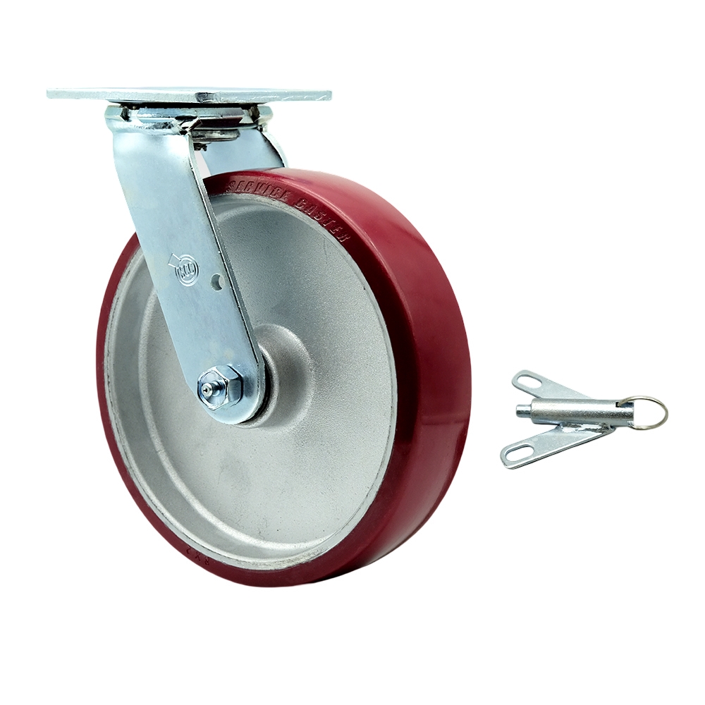 Stainless Steel Polyurethane on Aluminum Swivel Top Plate Heavy Duty Caster with 8 Inch Wheel and Bolt on Swivel Lock – 1,250 lbs. Capacity/Caster - Service Caster Brand — photo 1