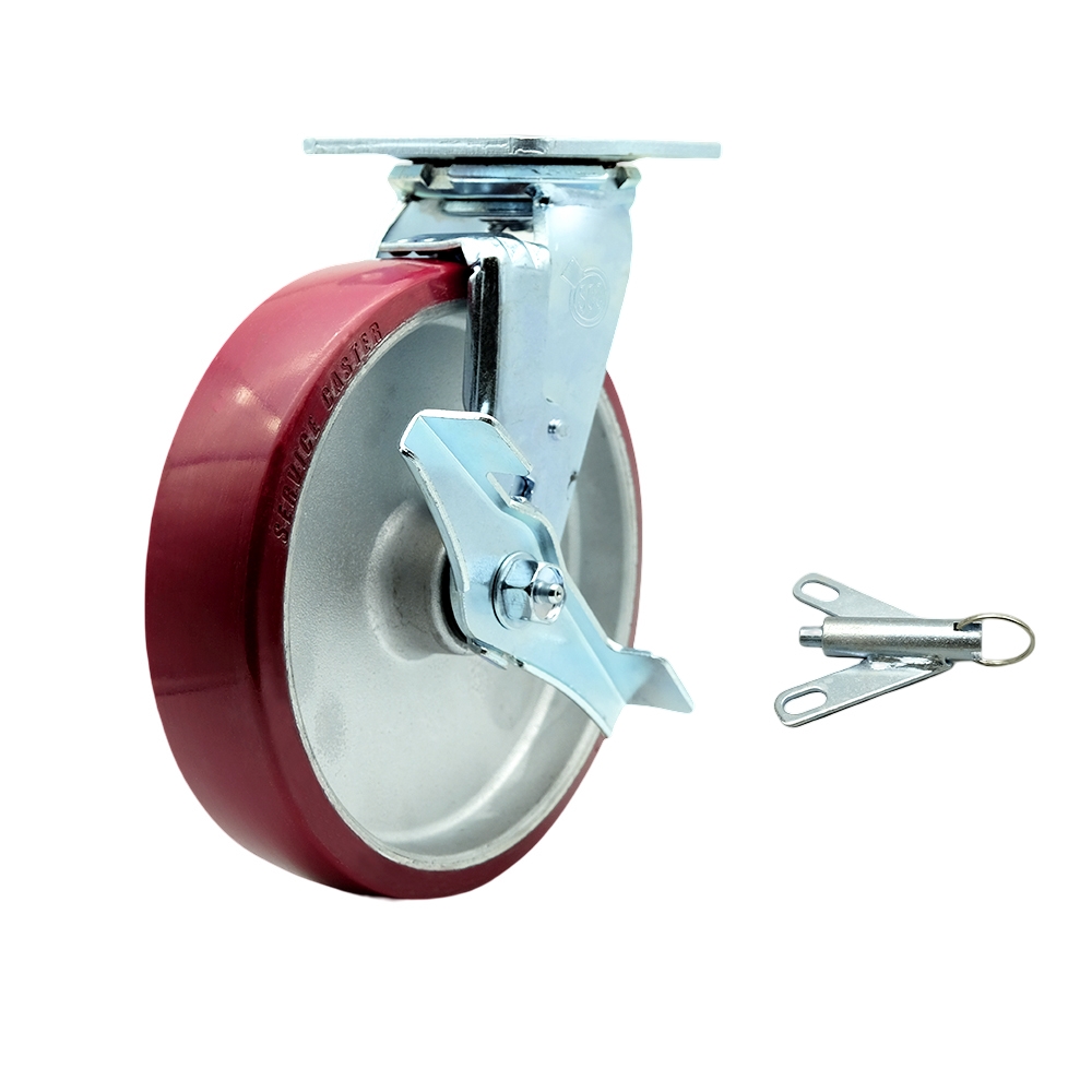 Stainless Steel Polyurethane on Aluminum Swivel Top Plate Heavy Duty Caster with 8 Inch Wheel and Top Lock Brake and Bolt on Swivel Lock – 1,250 lbs. Capacity/Caster - Service Caster Brand — photo 1