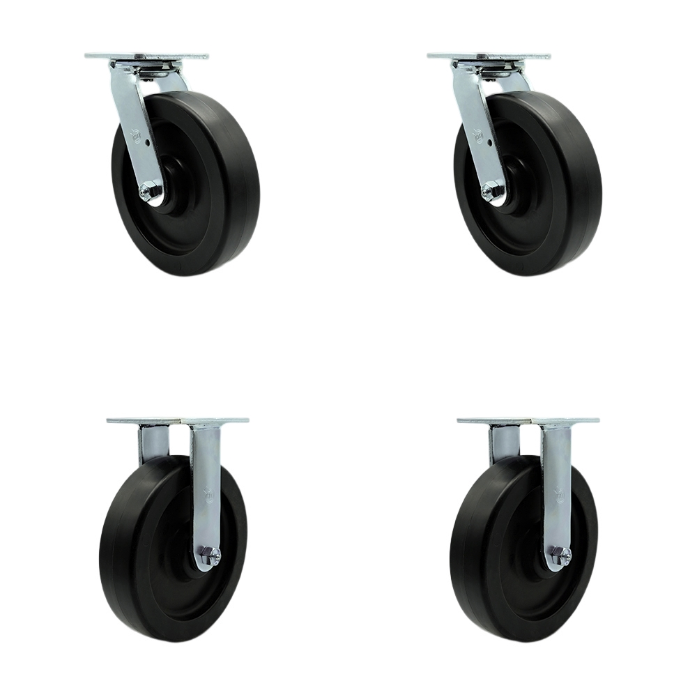 Stainless Steel Heavy Duty Swivel Caster Set of 4 with 8 Inch Polyolefin Wheels and Delrin Bearings - Includes 2 Swivel and 2 Rigid - 3,600 lbs. Total Capacity - Service Caster Brand — photo 1