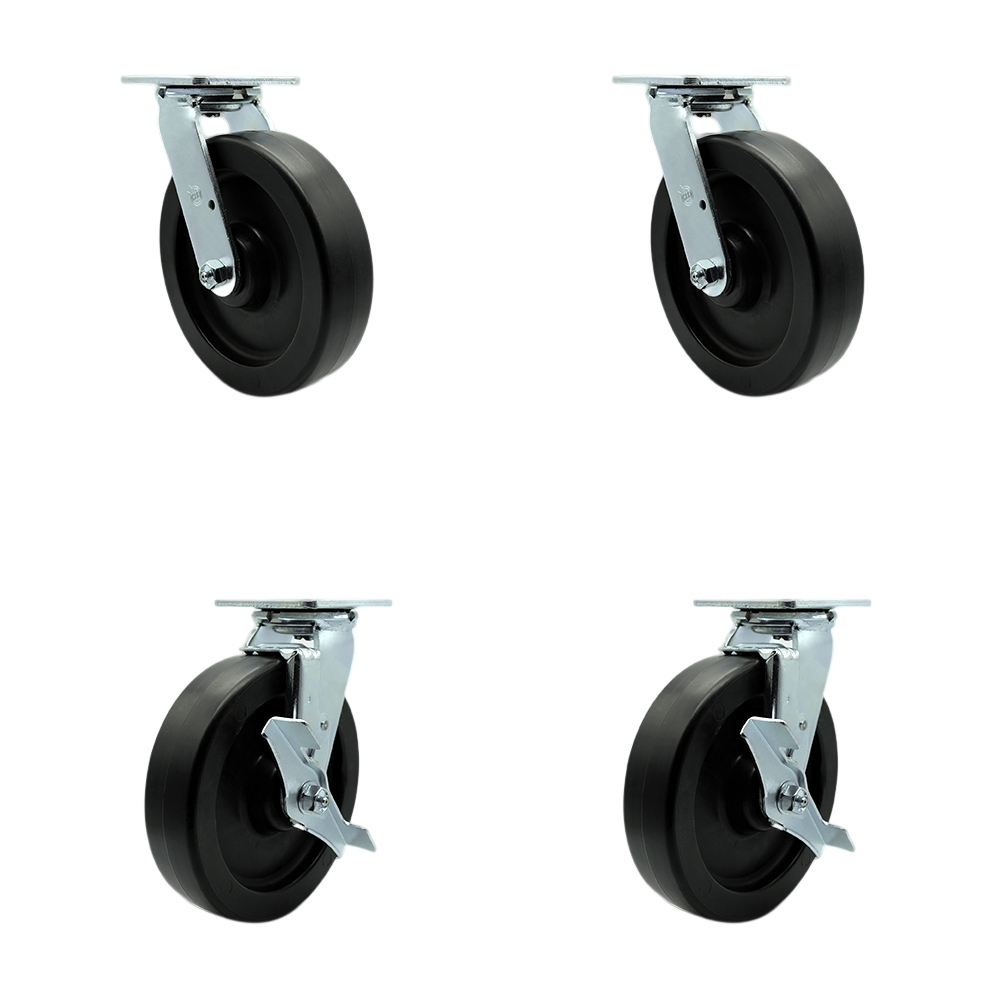 Stainless Steel Polyolefin Swivel Top Plate Casters Set of 4 Heavy Duty with 8 Inch Wheels - Includes 2 Swivel with Brakes and 2 Swivel – 3,600 lbs. Total Capacity - Service Caster Brand — photo 1