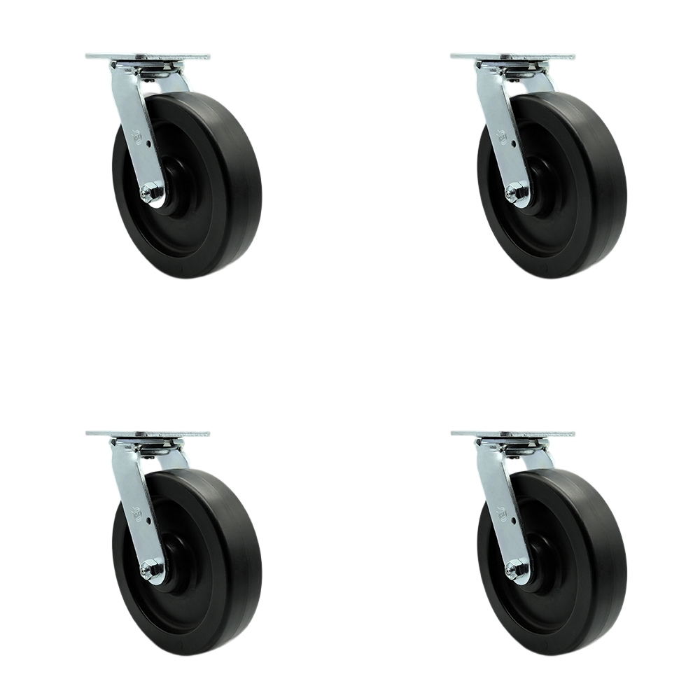 Stainless Steel Polyolefin Swivel Top Plate Casters Set of 4 Heavy Duty with 8 Inch Wheels - Includes 4 Swivel – 3,600 lbs. Total Capacity - Service Caster Brand — photo 1